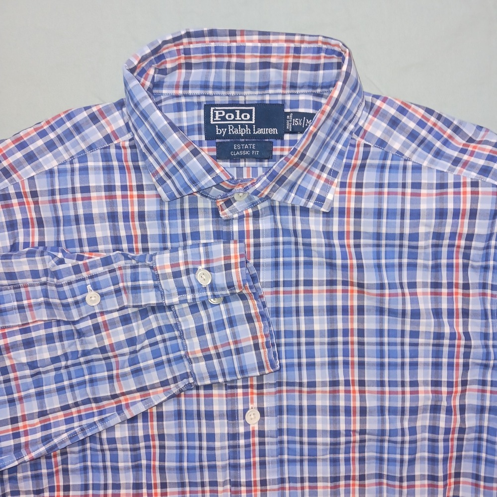 Polo Ralph Lauren Estate Classic Fit Blue Plaid Long Sleeve Shirt 15.5 M
